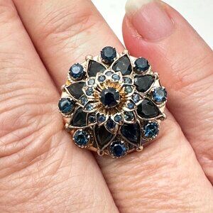 Antique Vintage 14k Gold Harem Ring Blue Sapphire Topaz 6.6 Grams Size 8